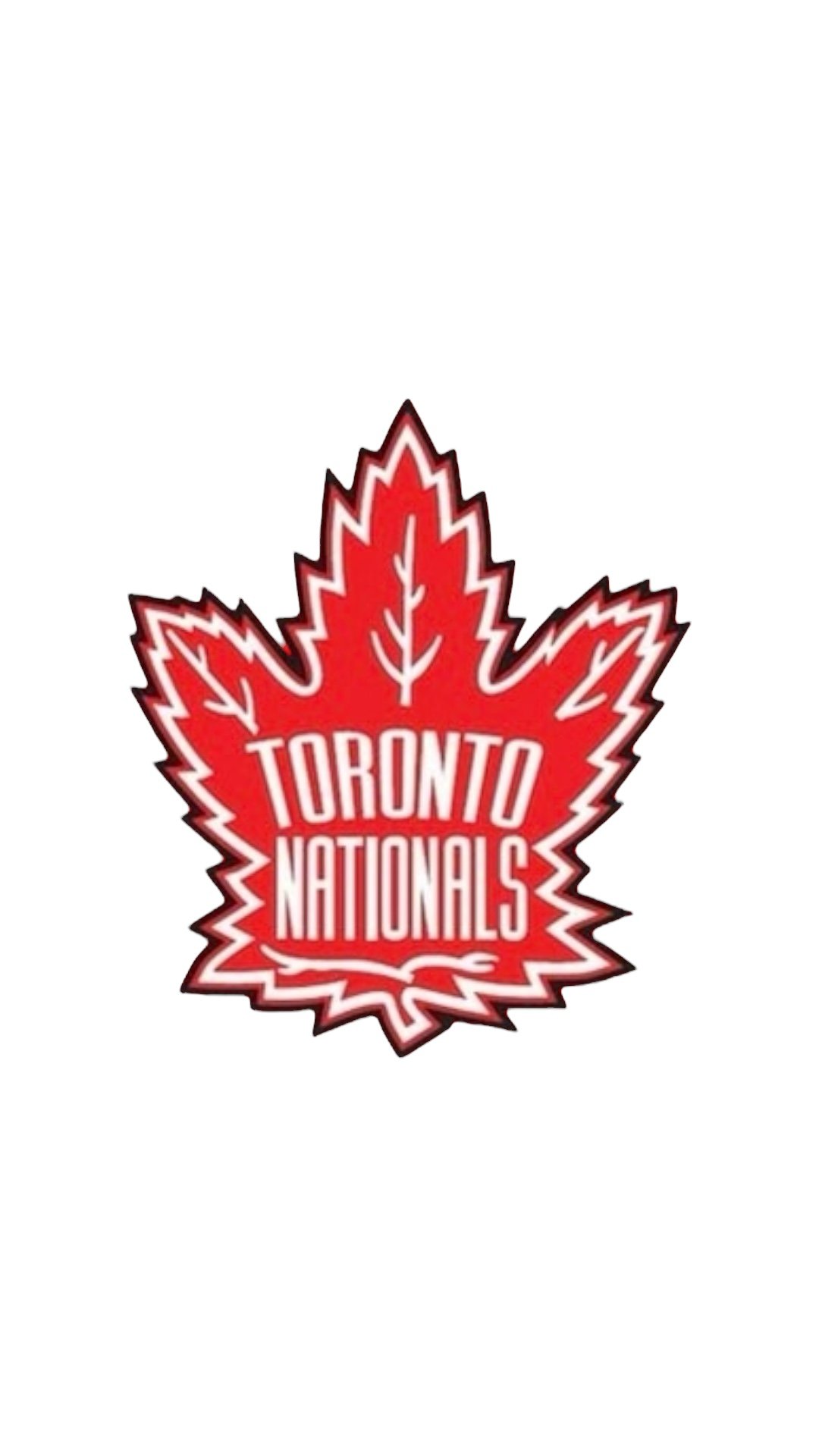 A red maple leaf-shaped logo with white outline and text that reads "Toronto Nationals."