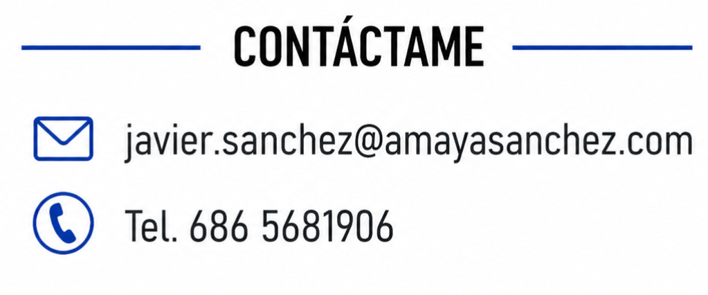 Información de contacto con un icono de correo electrónico, una dirección de correo y un icono de teléfono con número de teléfono.
