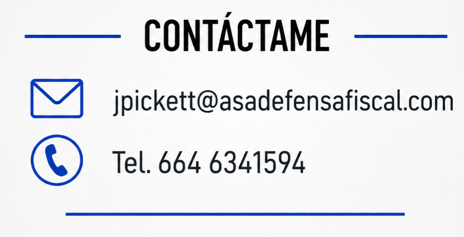 Información de contacto con texto y símbolos. Incluye un icono de sobre azul, un icono de teléfono azul y el texto 'CONTÁCTAME', un correo electrónico y un número de teléfono.