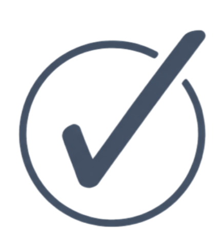 A dark blue checkmark inside a circle on a black background.