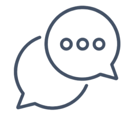 Outline of two speech bubbles, one with three dots inside, representing messaging or chat.