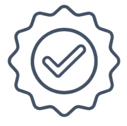 A badge or seal icon with a checkmark inside, representing approval or certification.