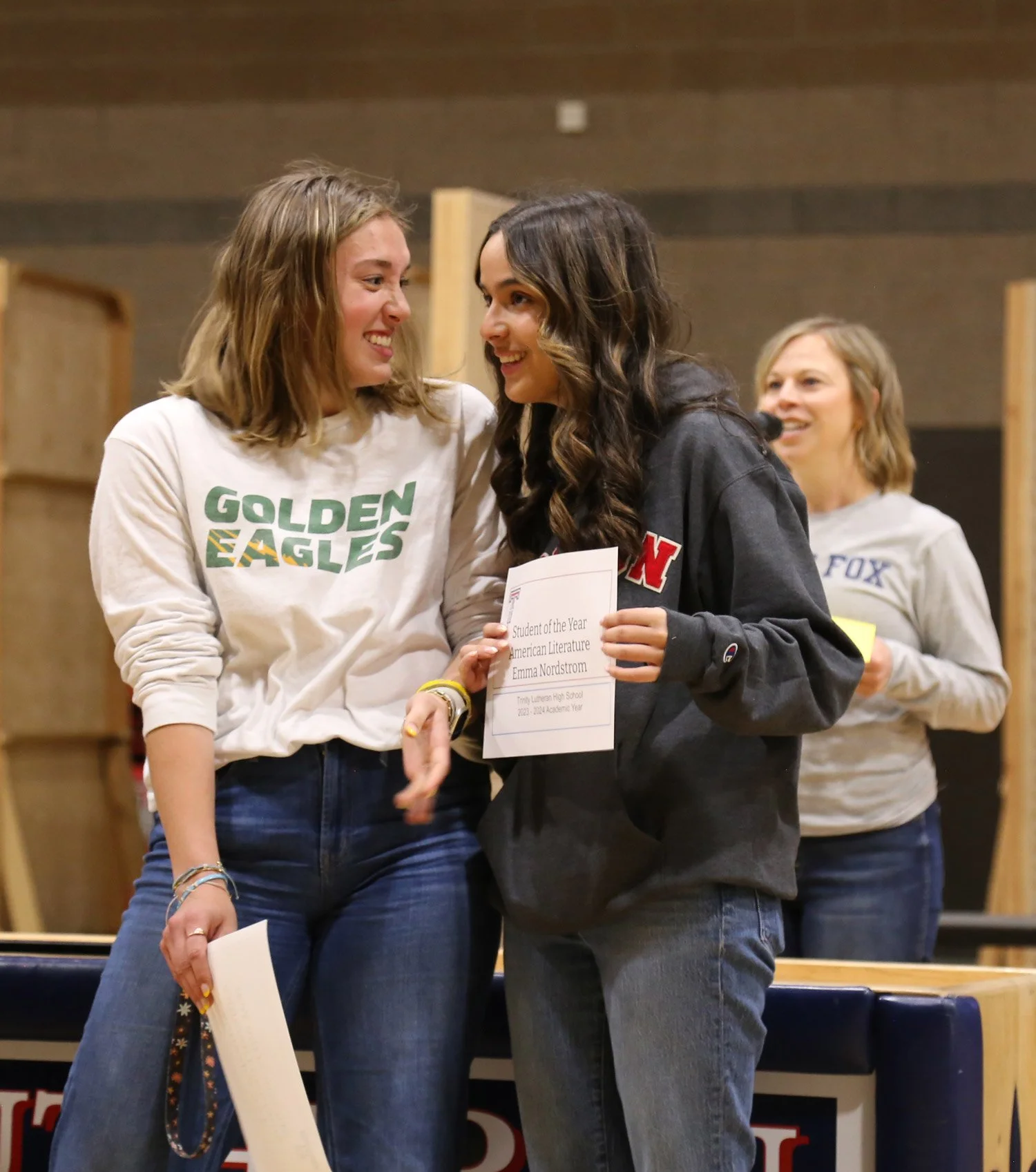 Emma Nordstrom receiving a Trinity student award