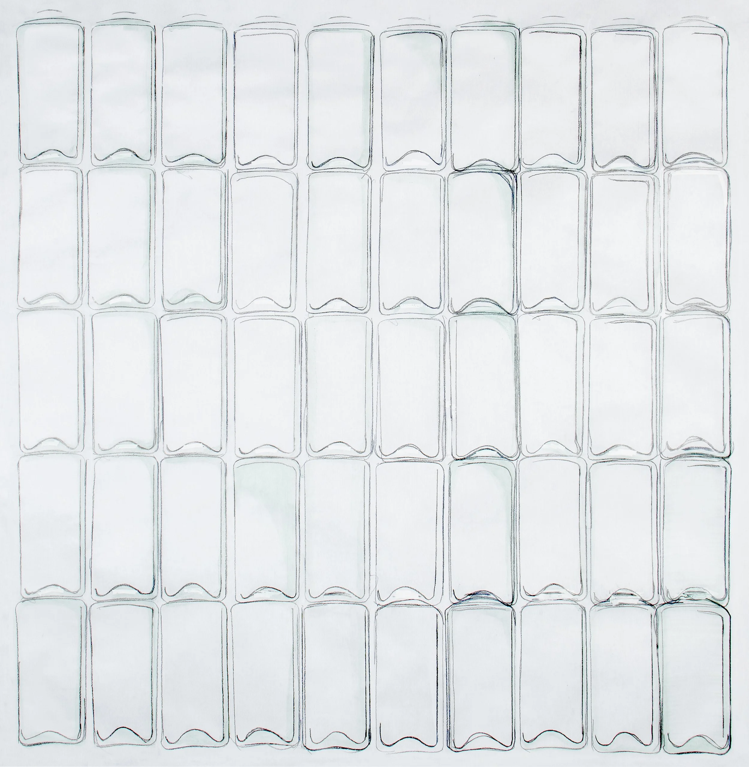 *Cinquante briques de verre*, 2021. Crayon et pigment à l’eau sur papier craft blanc / 100 x 100 cm.