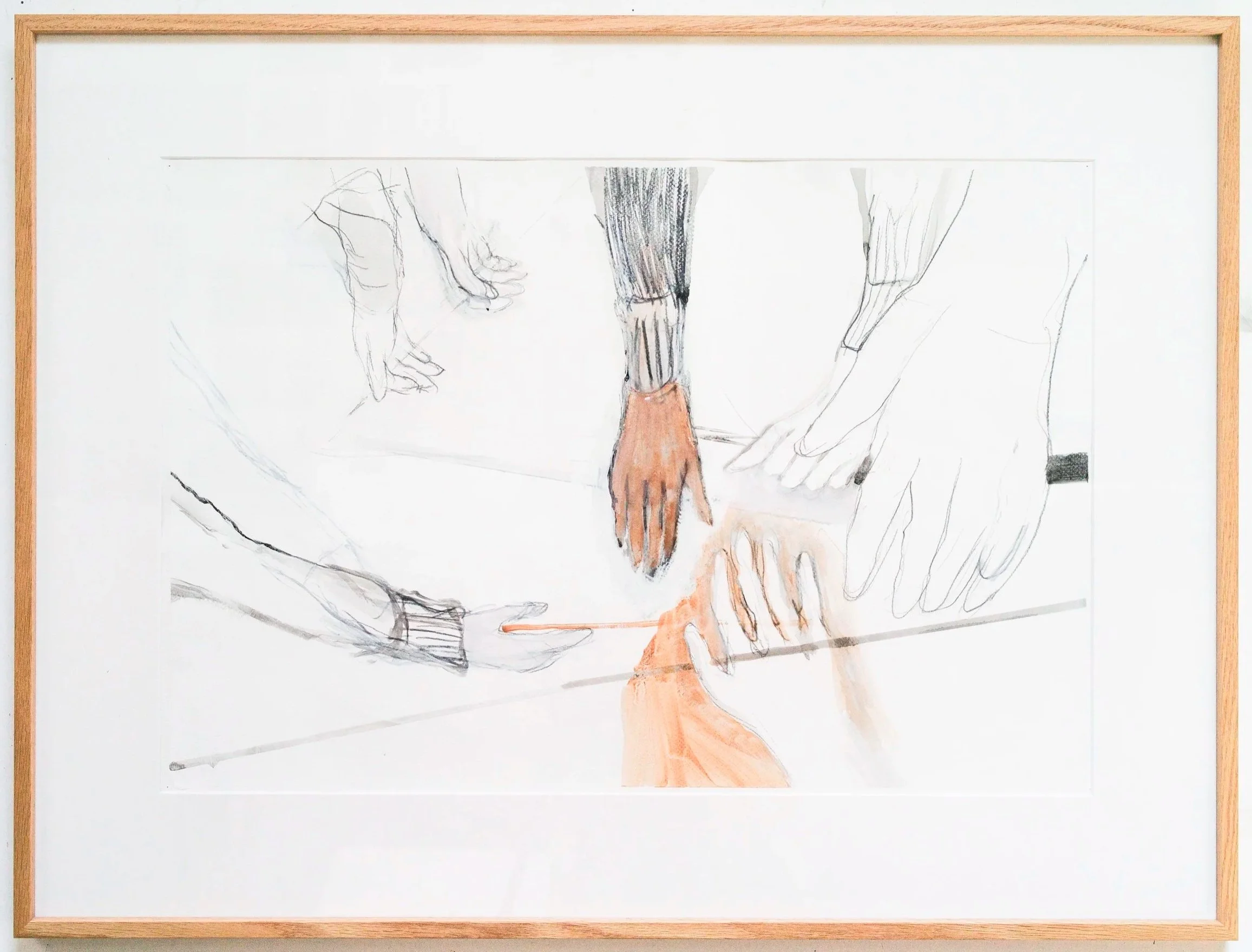 *Hands Holding Lines*, 2025. Technique mixte / 62 x 82 cm (cadre inclus).