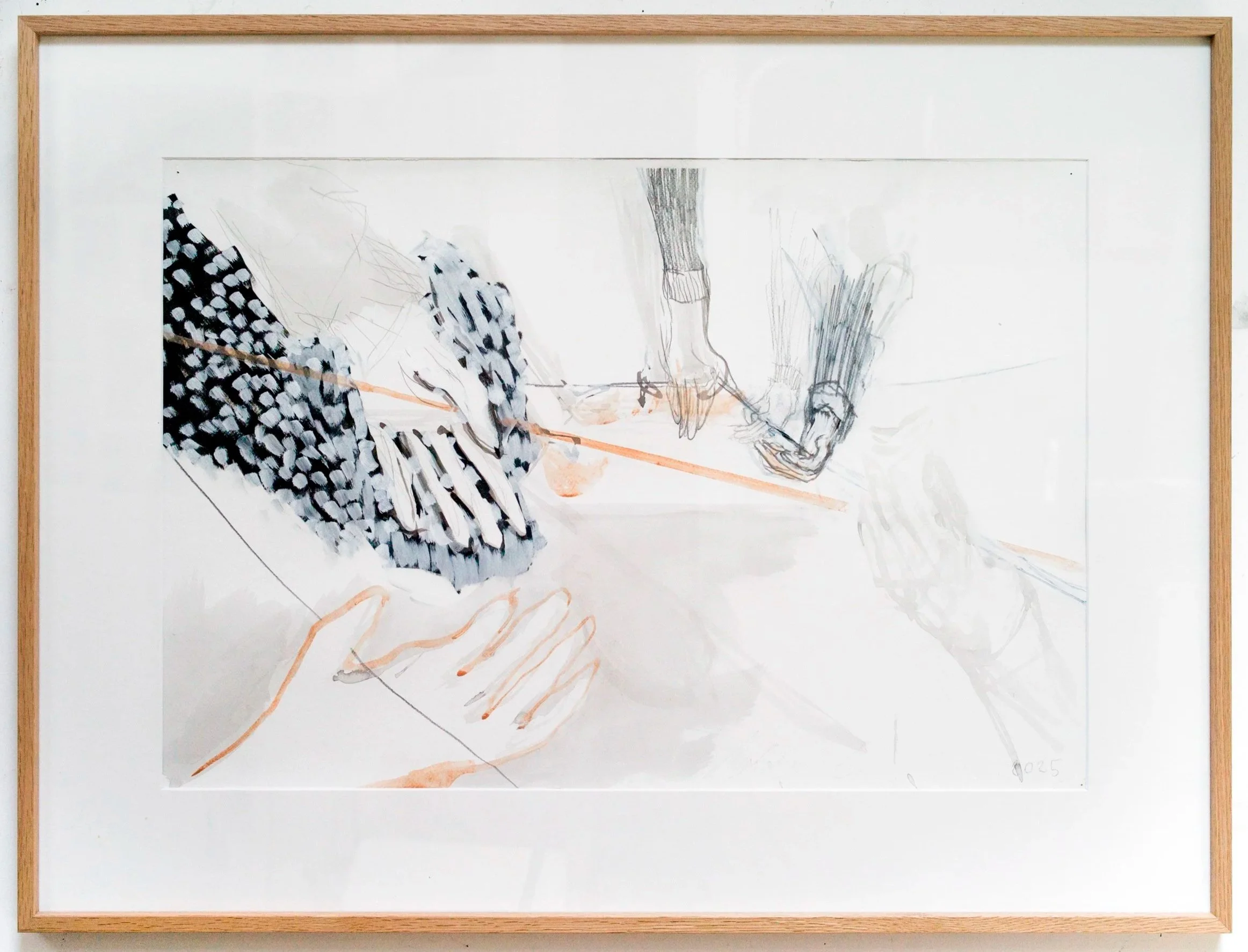 *Hands Holding Lines 2*, 2025. Technique mixte / 62 x 82 cm (cadre inclus).
