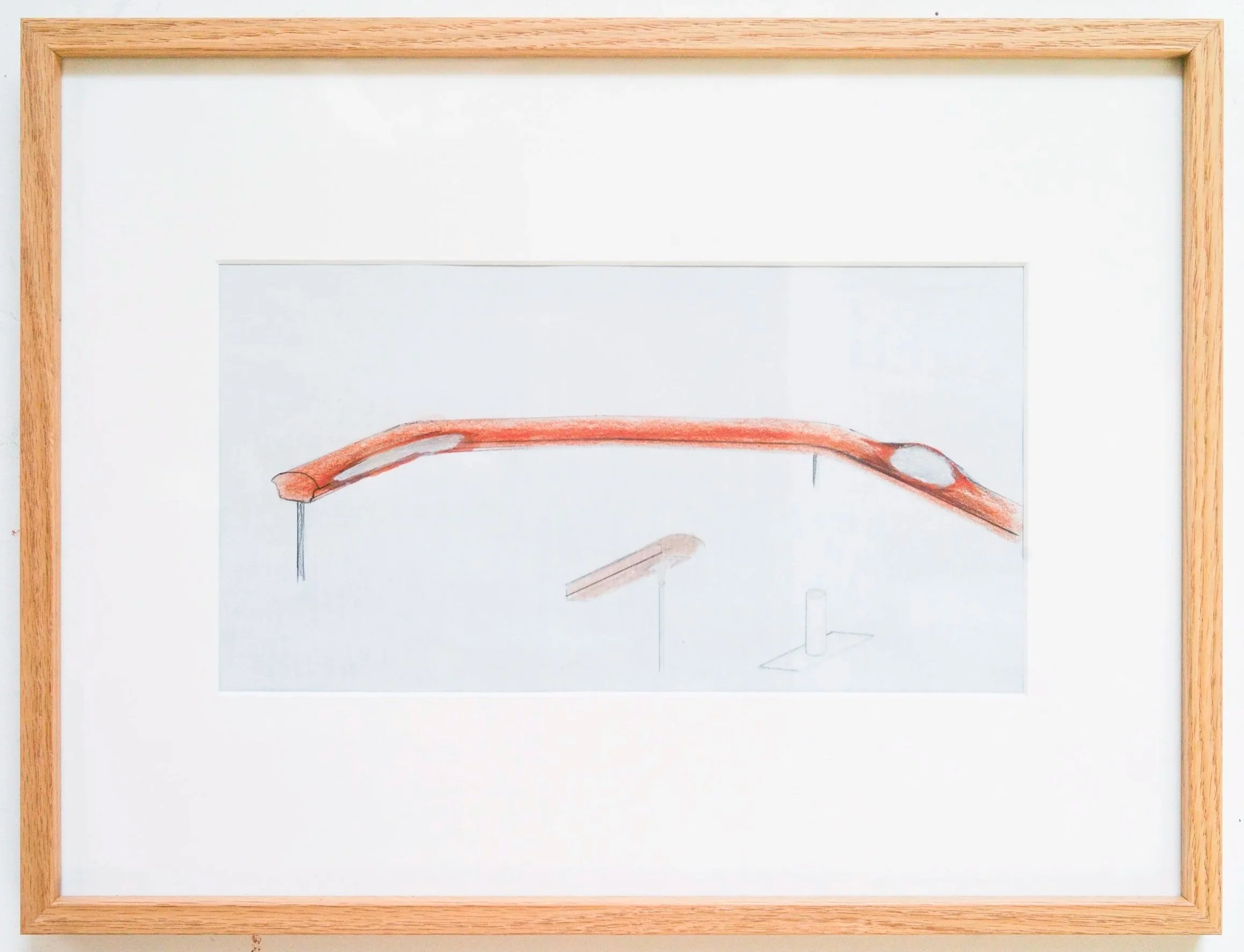 *Reflective Handrail-Detail*, 2022. Crayon et encre sur papier / 32 x 42 cm (cadre inclus).