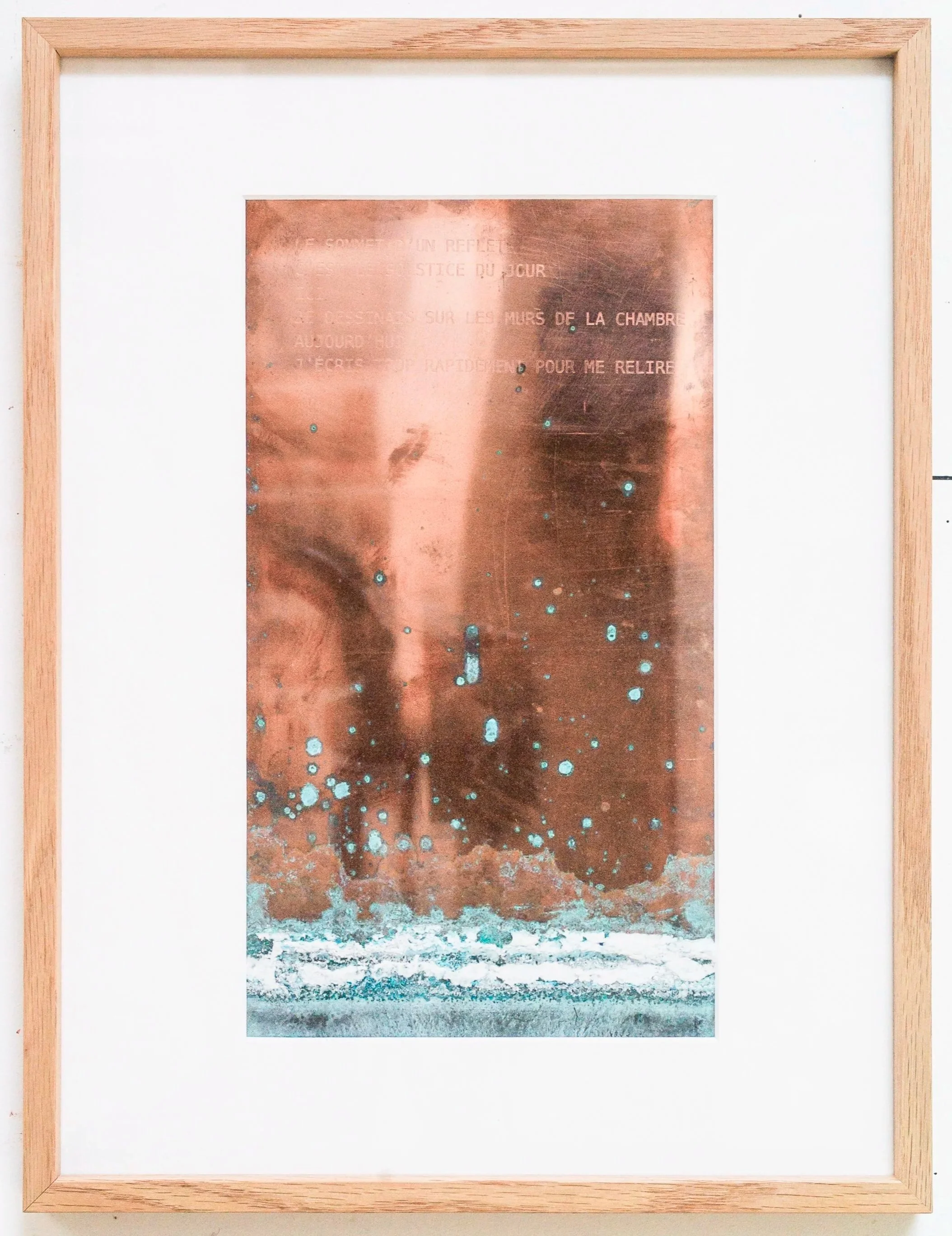 *The Copper Poem*, 2022. Cuivre gravé et oxyde / 42 x 32 cm (cadre inclus).