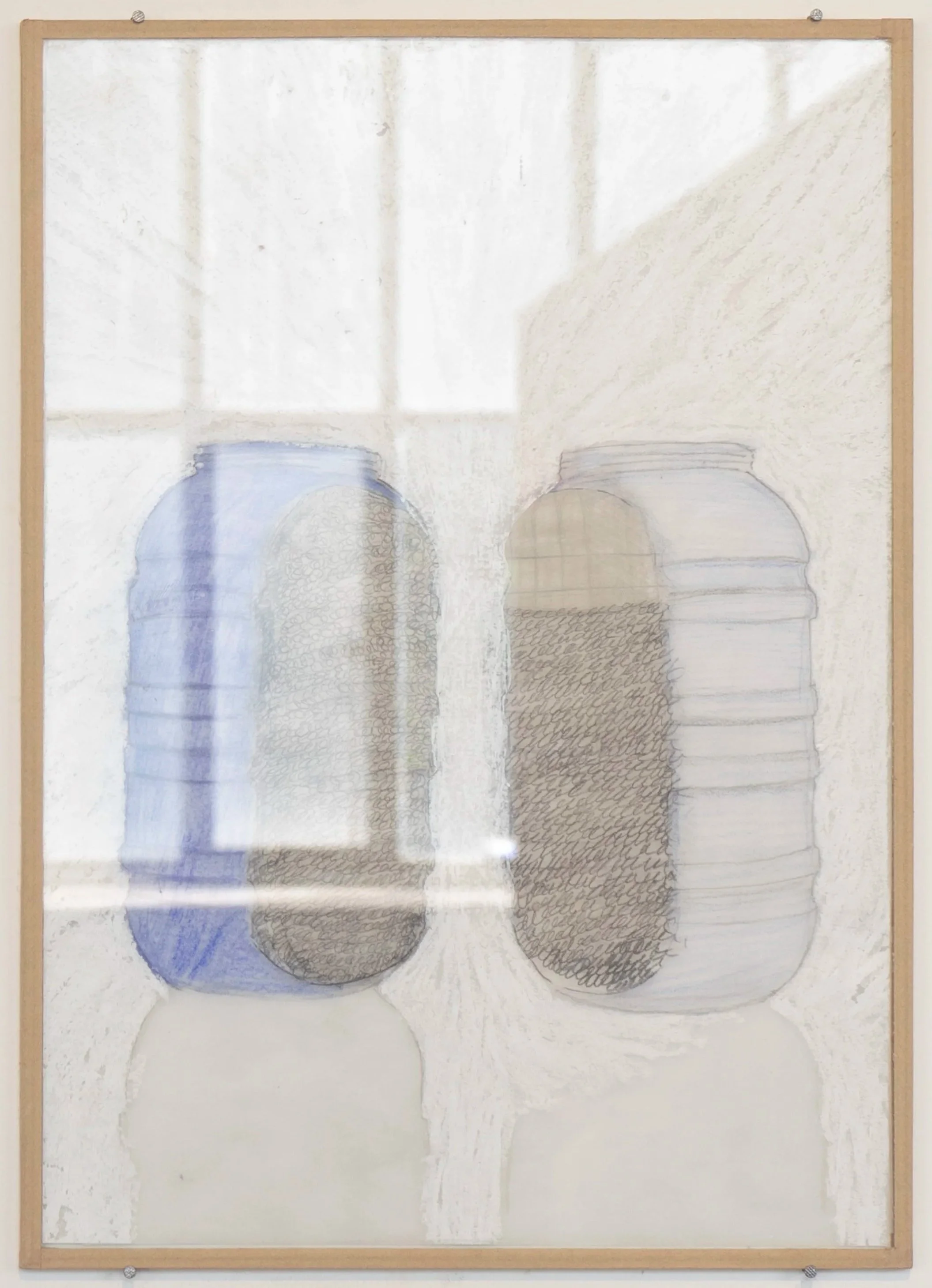 *Bidon miroir*, 2022. Crayon et pastel sur papier calque / 21 x 29,7 cm (cadre inclus).