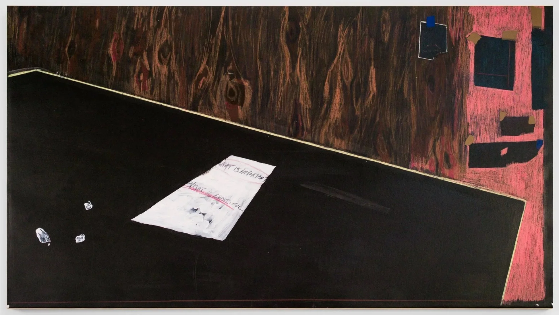 *What’s Important / What’s Beautiful*, 2024. Peinture sur papier, châssis / 90 x 130 x 4 cm.