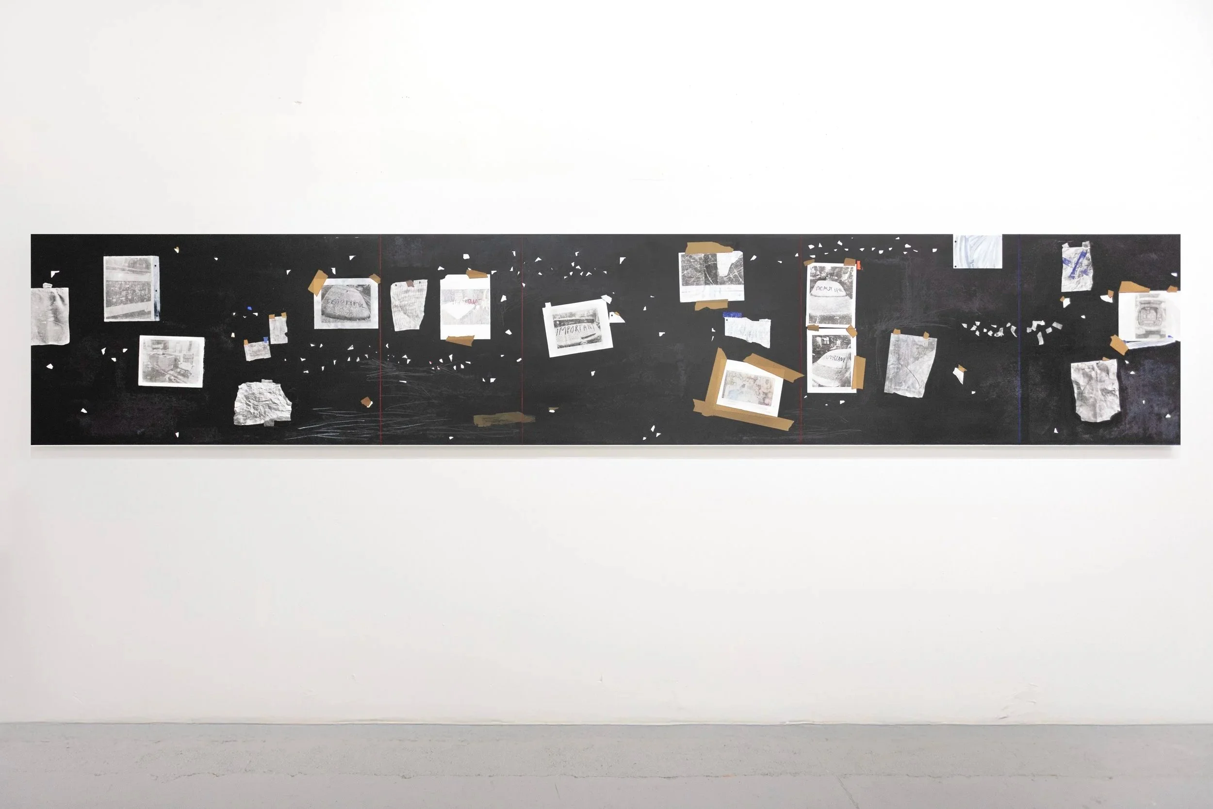 *What’s Important / What’s Beautiful 3*, 2024. Peinture sur papier, châssis / 90 x 502 x 4 cm.