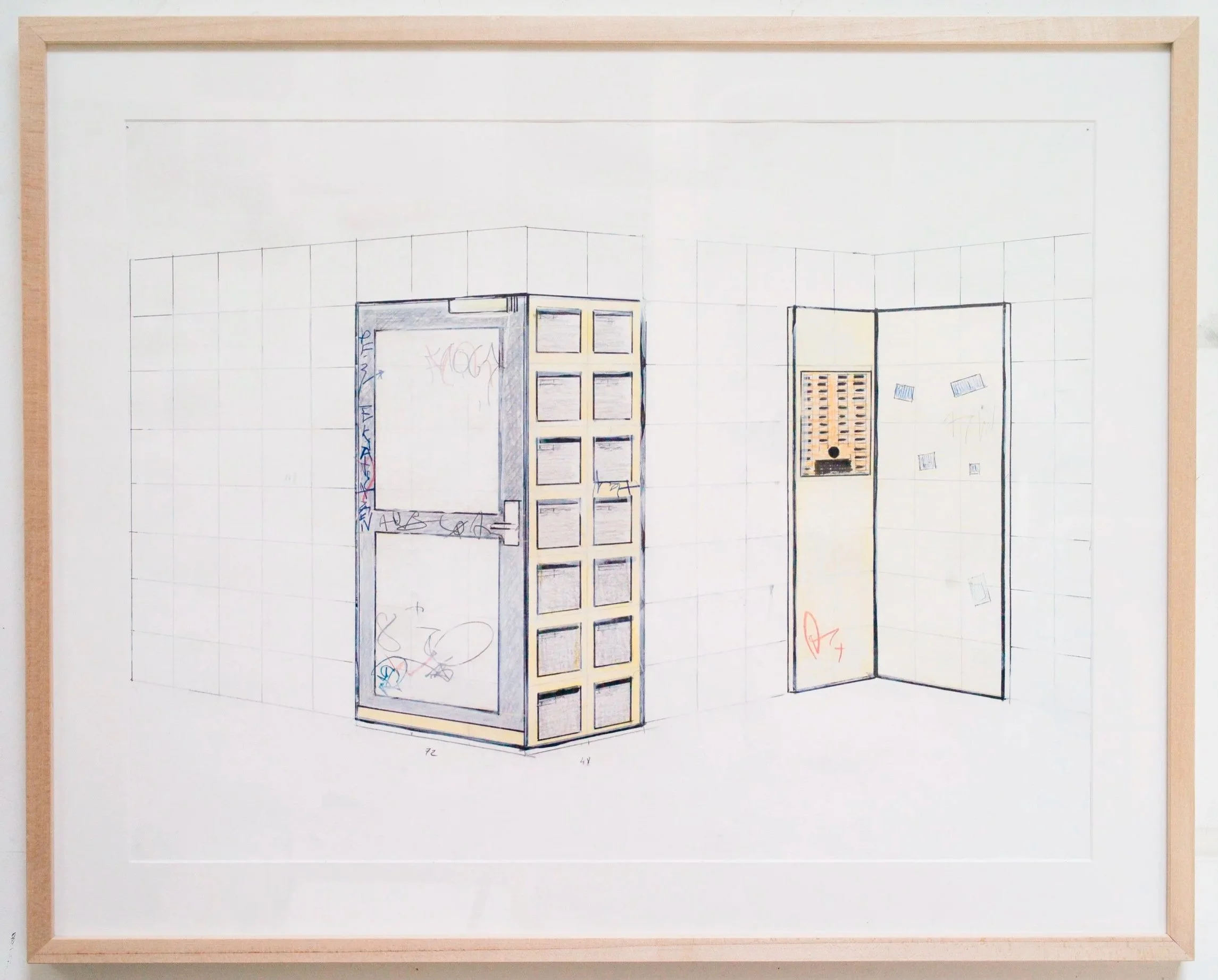 *Lobby*, 2024. Technique mixte / 77,5 x 63 cm (cadre inclus).