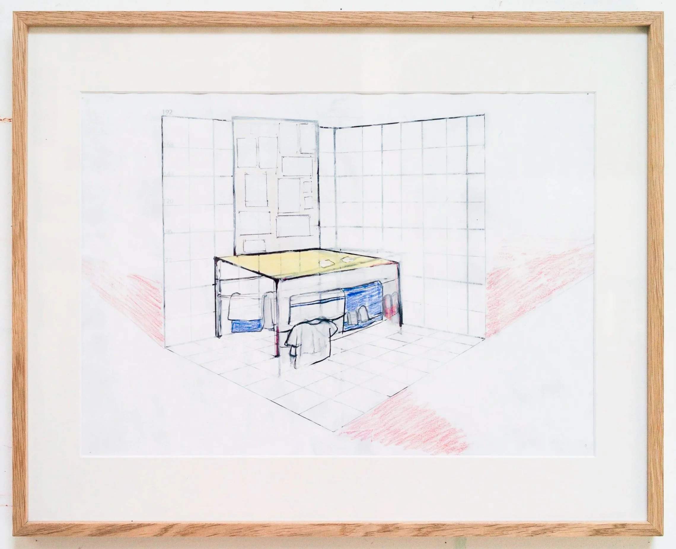 *Desk & Clothes*, 2024. Technique mixte / 41,5 x 51 cm (cadre inclus).