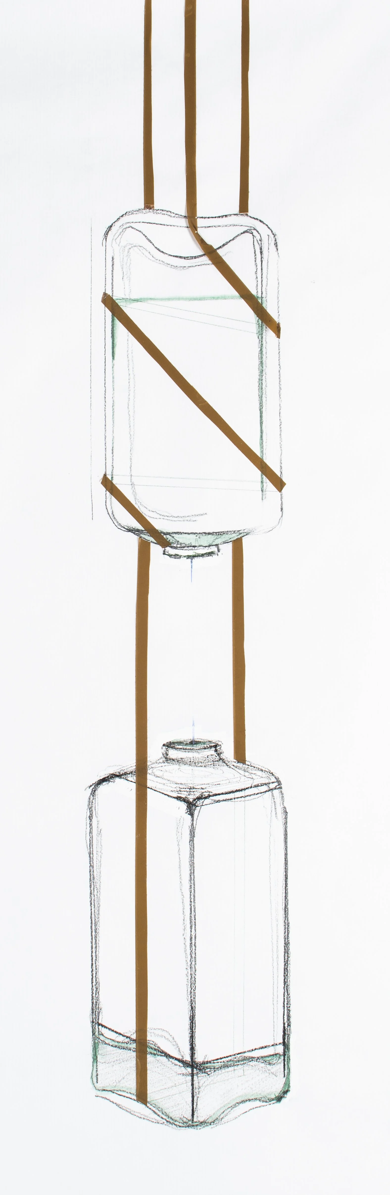*Deux briques-ruines*, 2021. Crayon et ruban adhésif sur papier craft blanc / 40 x 60 cm.