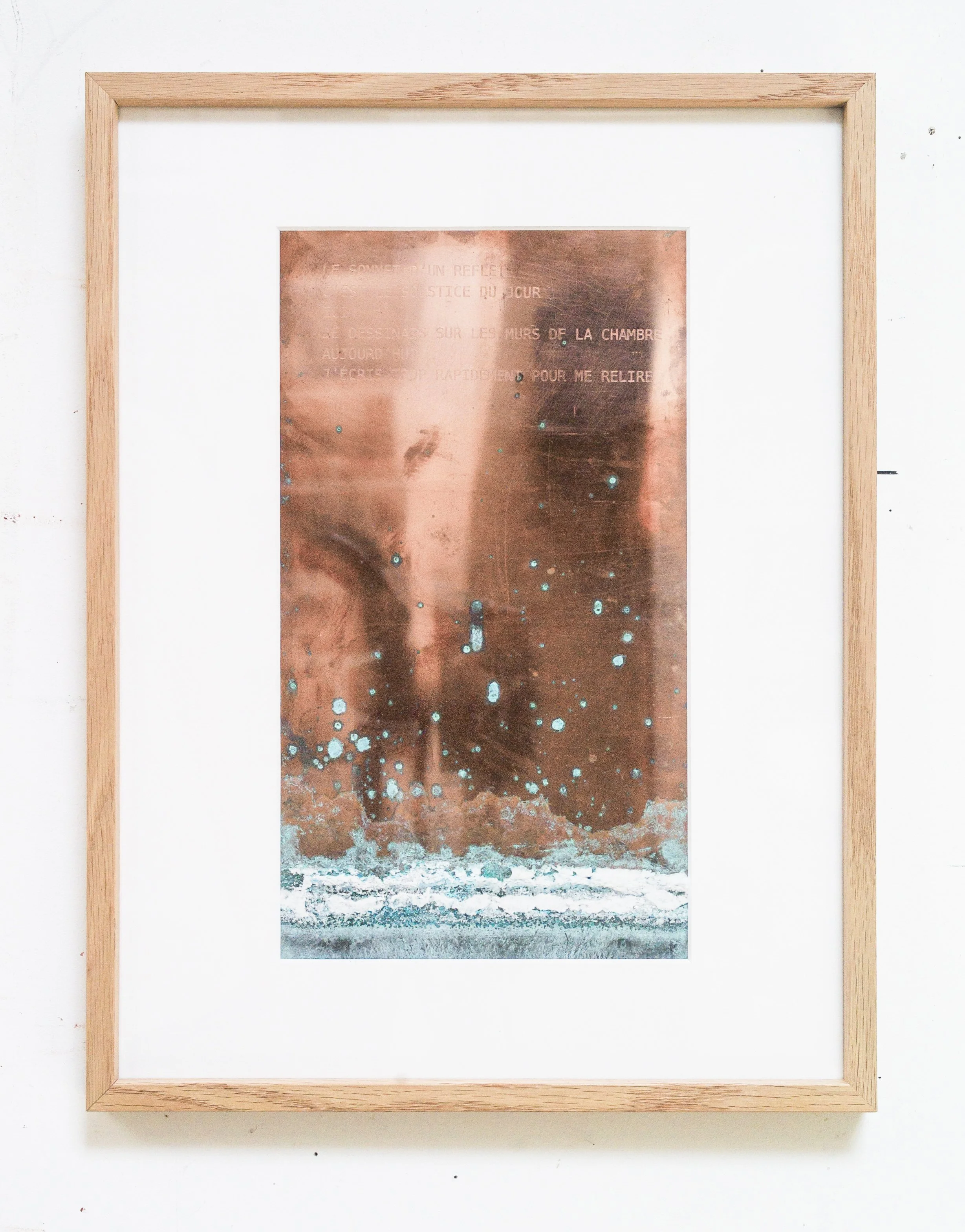 *The Copper Poem*, 2022. Cuivre gravé et oxyde / 42 x 32 cm (cadre inclus).