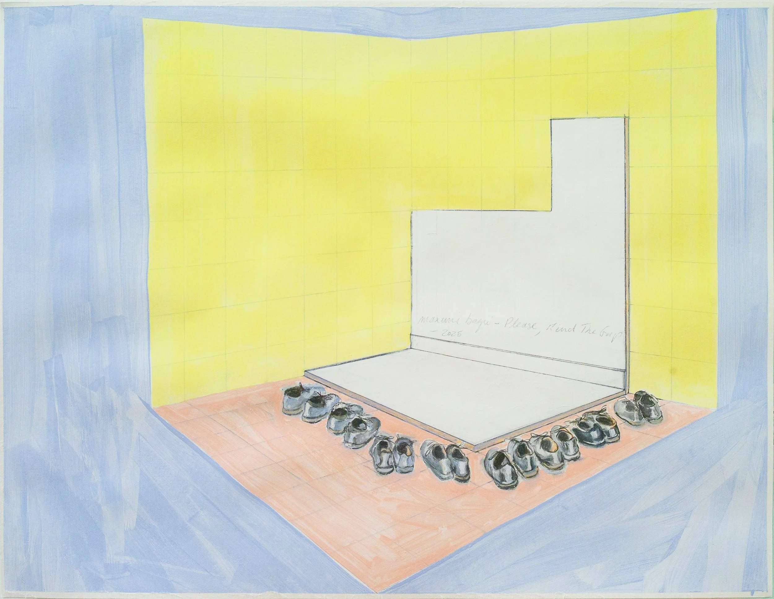*Please, Mind The Gap*, technique mixte, 49 x 64 cm / 2026