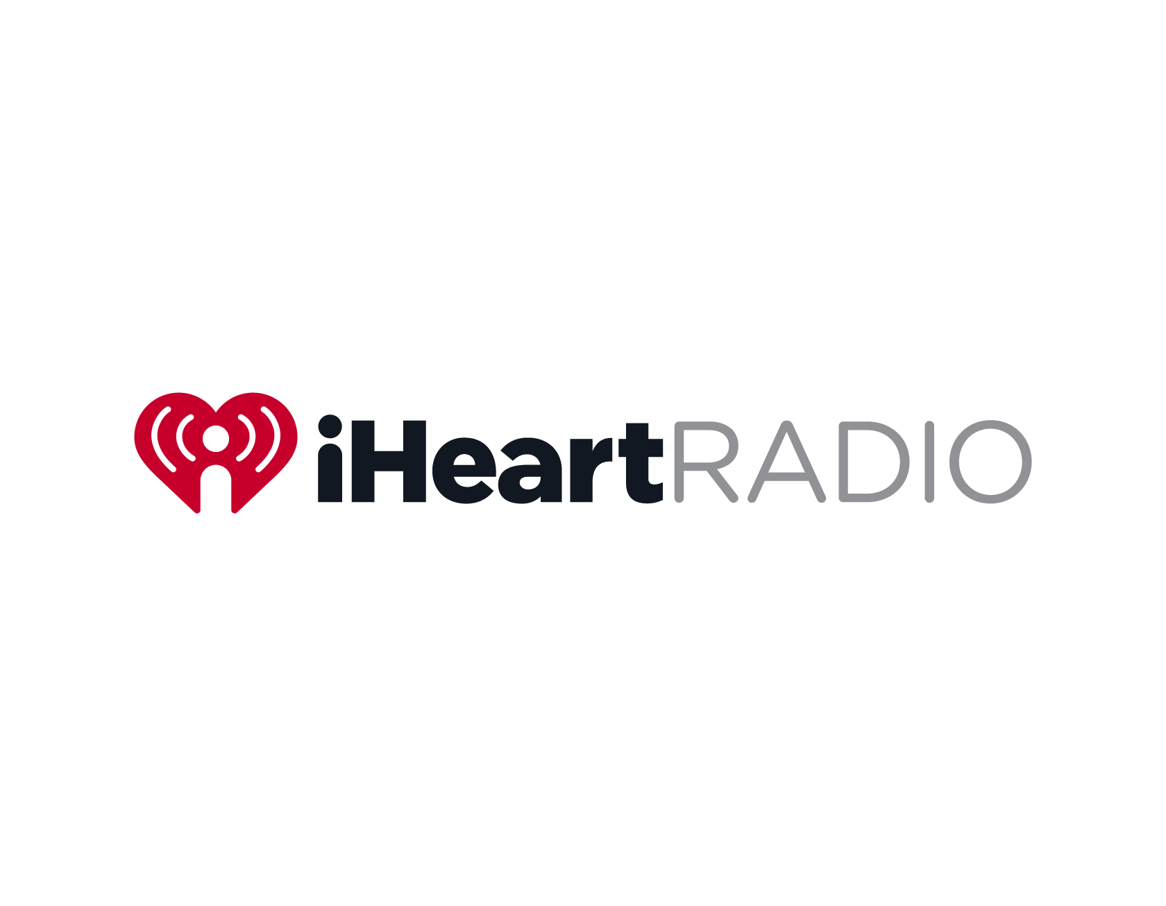 Logo of iHeartRadio with a red heart and black radio waves, and the text 'iHeartRadio' in black and gray.