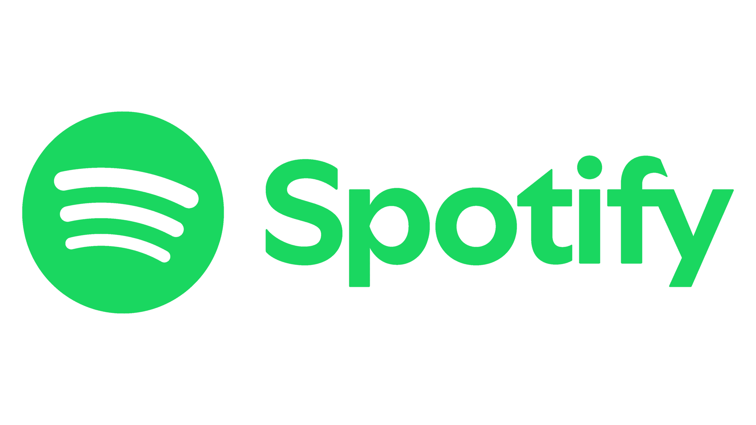 Spotify logo with green circle and black sound wave icon, and green text 'Spotify'