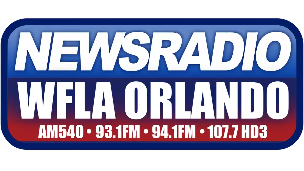A logo for WFLA Orlando News Radio with frequencies AM 540, 93.1 FM, 94.1 FM, and 107.7 HD3.