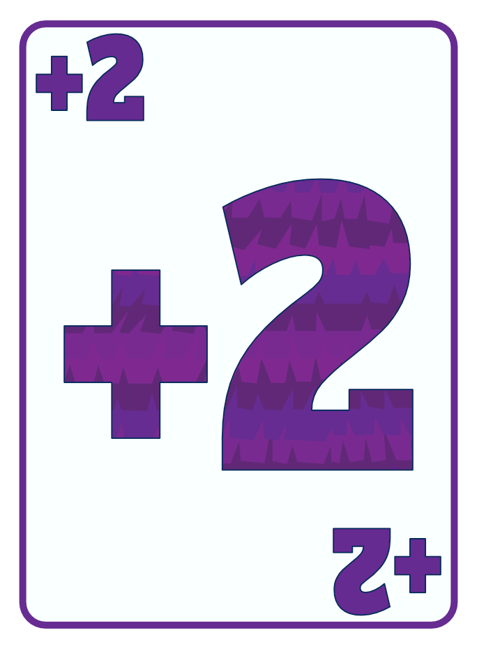 A colorful educational card showing the addition problem 2 + 2 with large purple numbers and symbols against a white background.