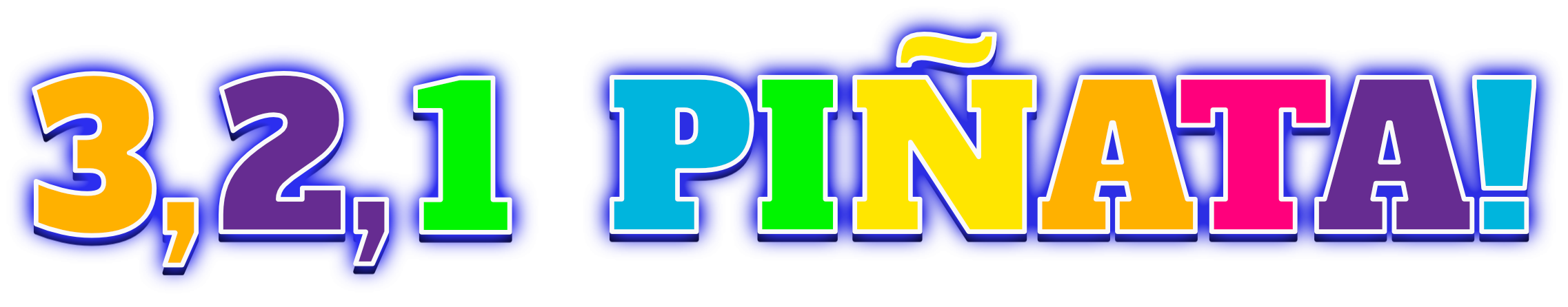 Colorful text that says "3, 2, 1, PINK!" with each word in a different bright color and a dark blue background.