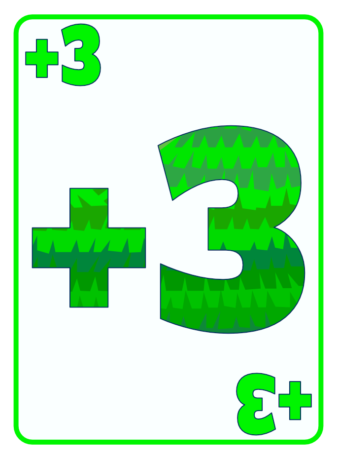 A playing card featuring the addition problem 3 + 3 with the answer 6, styled in green with a textured pattern.