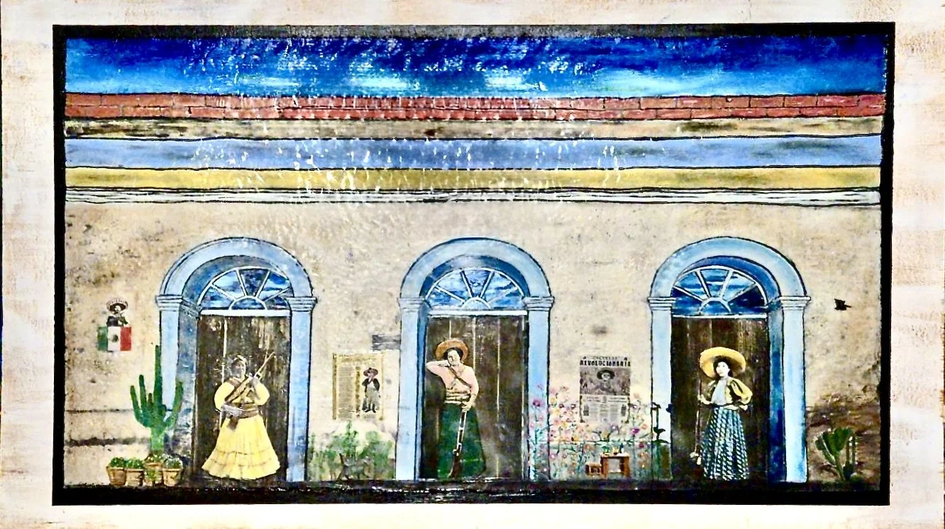 Las Hermanas Adelitas Encaustic/oil on wood 2026
