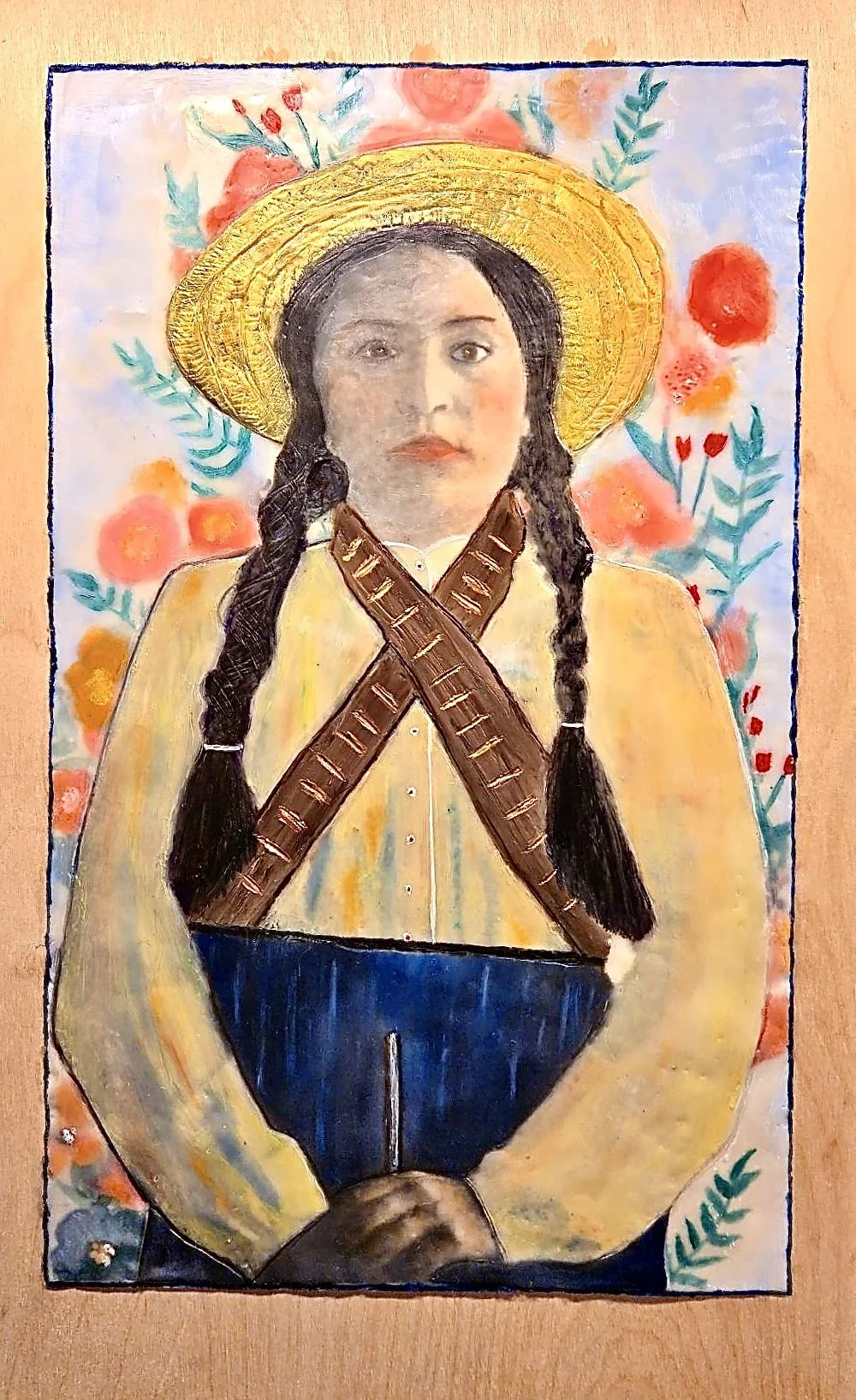 La Joven Adelita Encaustic/oil on wood. 2026