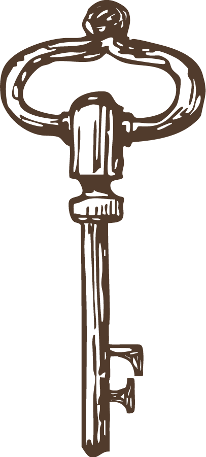 Illustration of a vintage skeleton key in dark brown with intricate details.