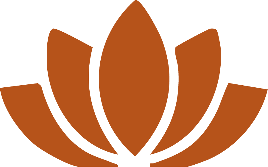 A stylized brown flower with multiple petals arranged symmetrically.