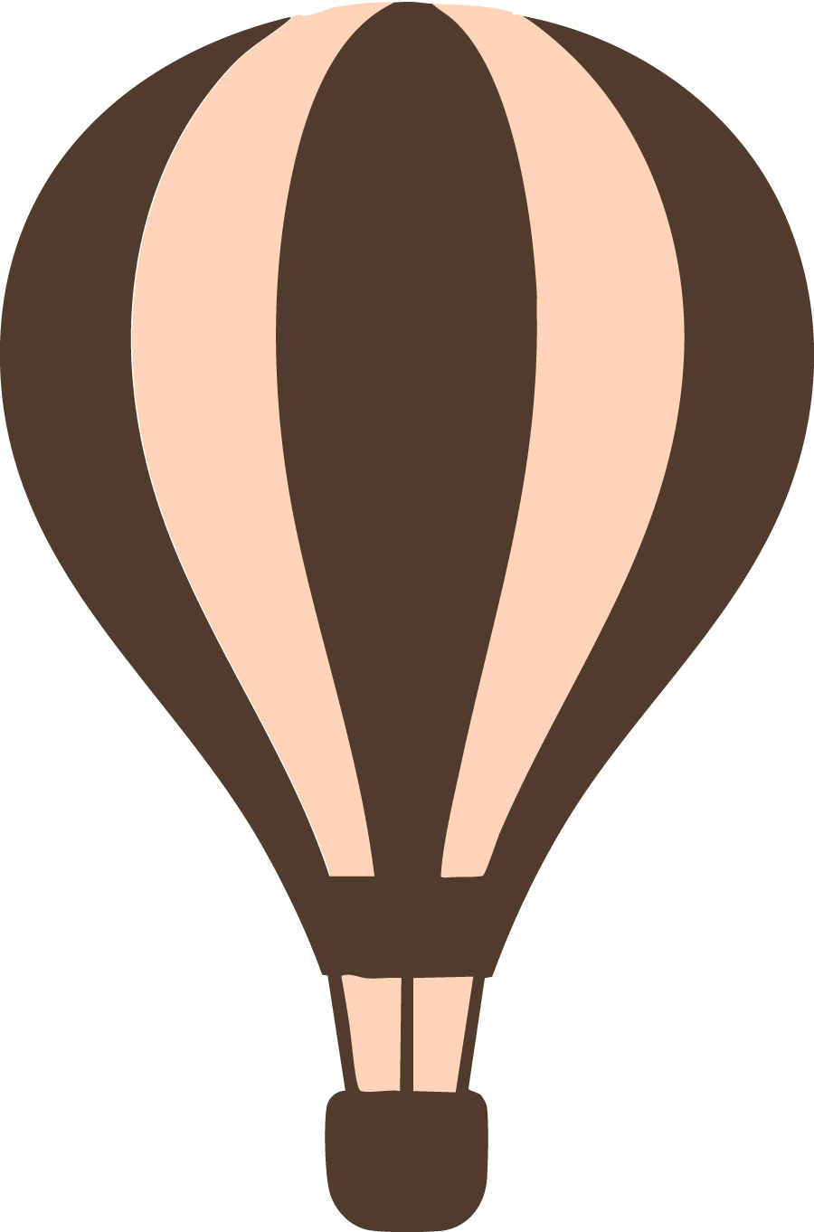 A cartoon-style hot air balloon with brown and beige vertical panels.
