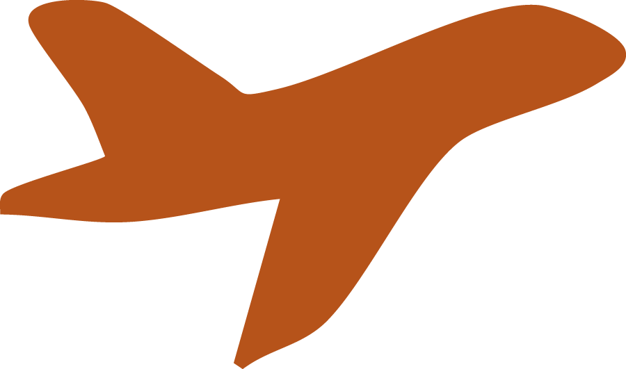 A simple, stylized silhouette of an airplane in brown color.