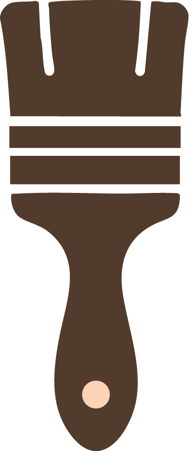 Close-up of a paintbrush with brown bristles and a beige handle.