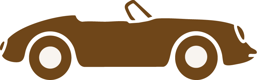 A cartoon illustration of a brown convertible sports car.