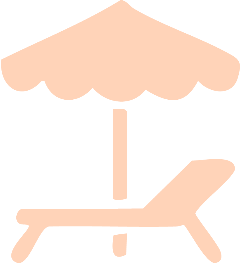 Graphic of a pink beach chair with an umbrella above it.