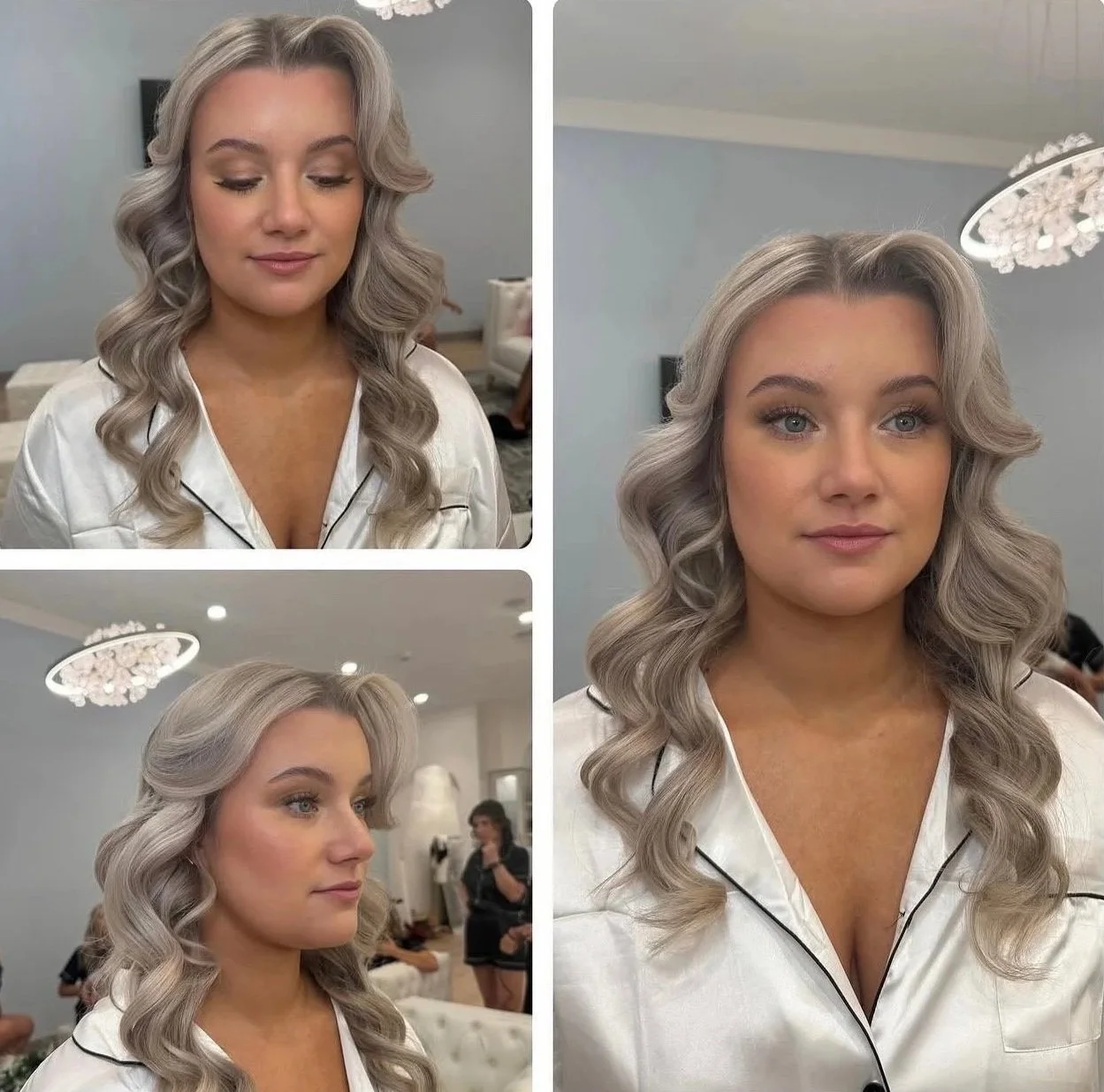 Bride with Hollywood waves and glowing bridal makeup in Milwaukee