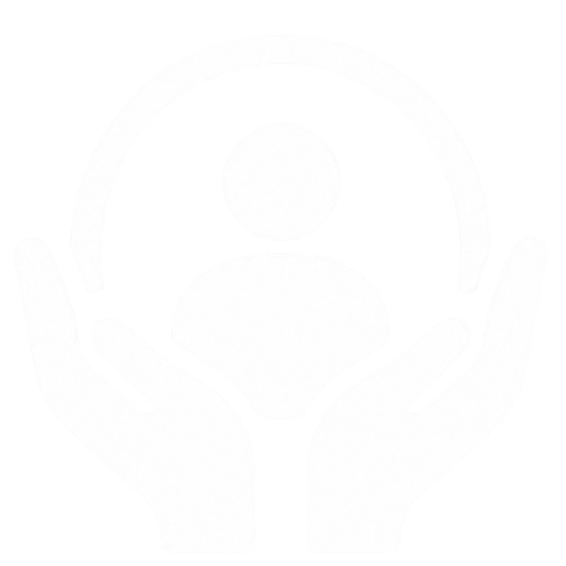 Icon of two hands holding a person symbol inside a circle, representing care or protection.