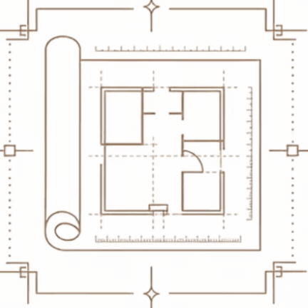 Blueprint of a floor plan with interior walls, a door, and measuring tools.