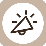 Alert icon resembling a bell or alarm with lines indicating sound