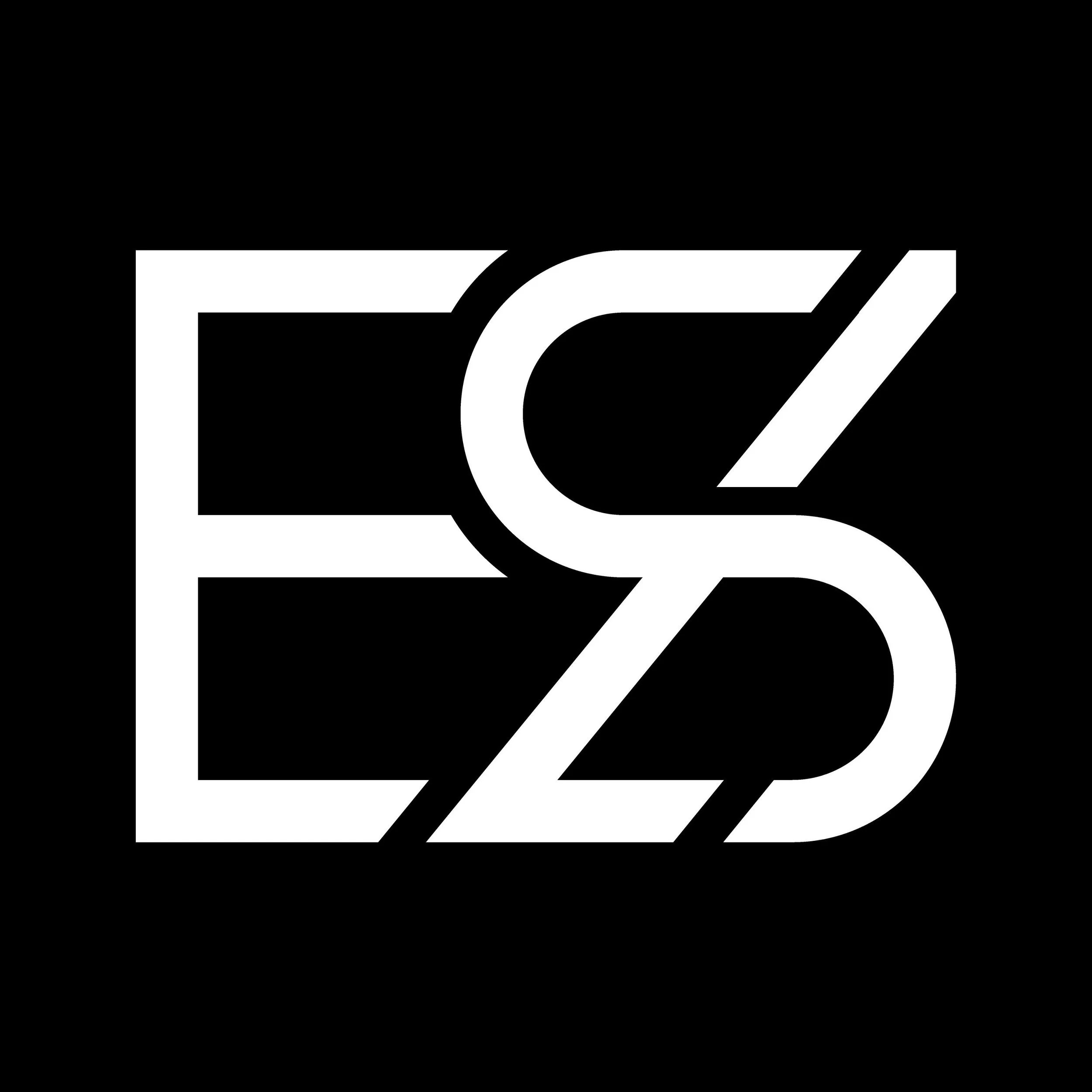 Black background with white stylized logo or text.