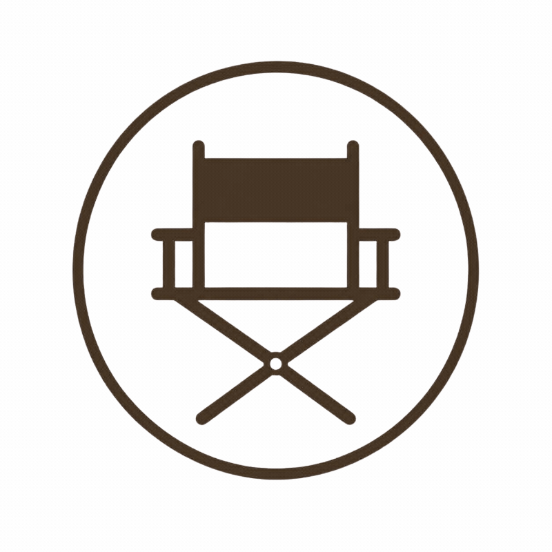 Icon of a folding director's chair inside a circular border.