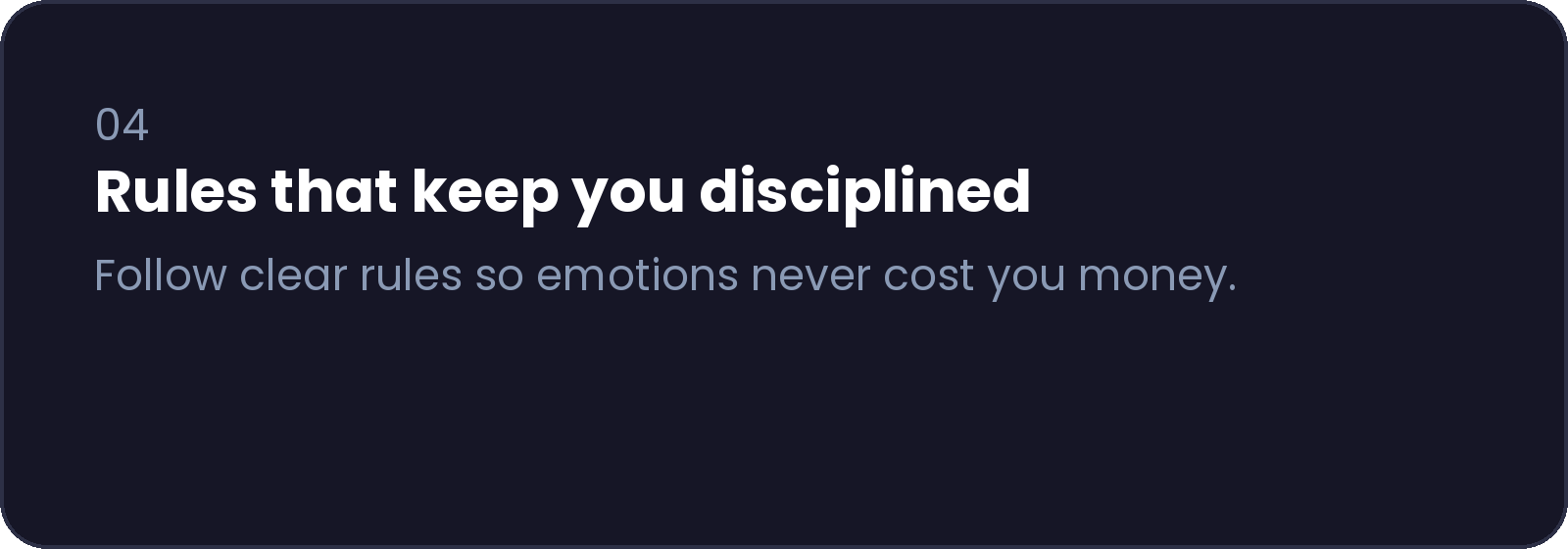 Screenshot of a presentation slide with the title 'Rules that keep you disciplined' and the subtitle 'Follow clear rules so emotions do not cost you money.'