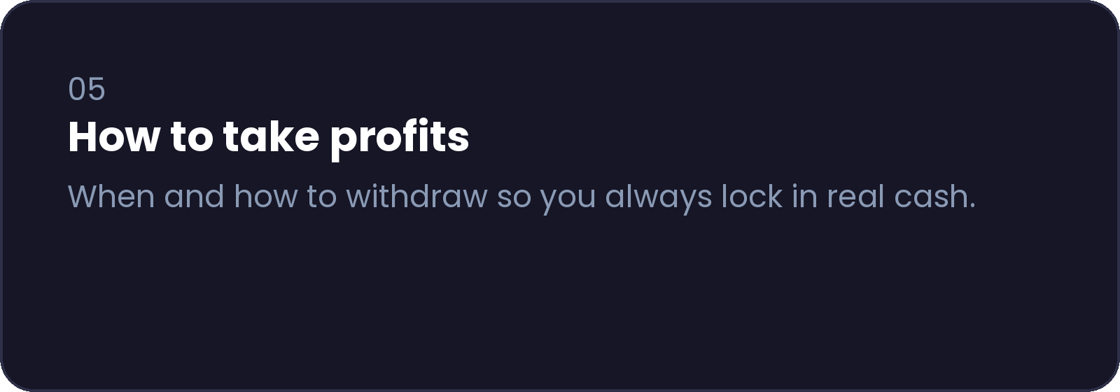 Title slide of a financial presentation with the heading 'When to take profits' and a subtitle 'When and how to withdraw so you always lock in real cash.'