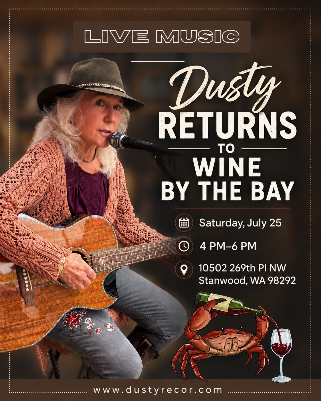 Dusty returns to         wine by the bay!