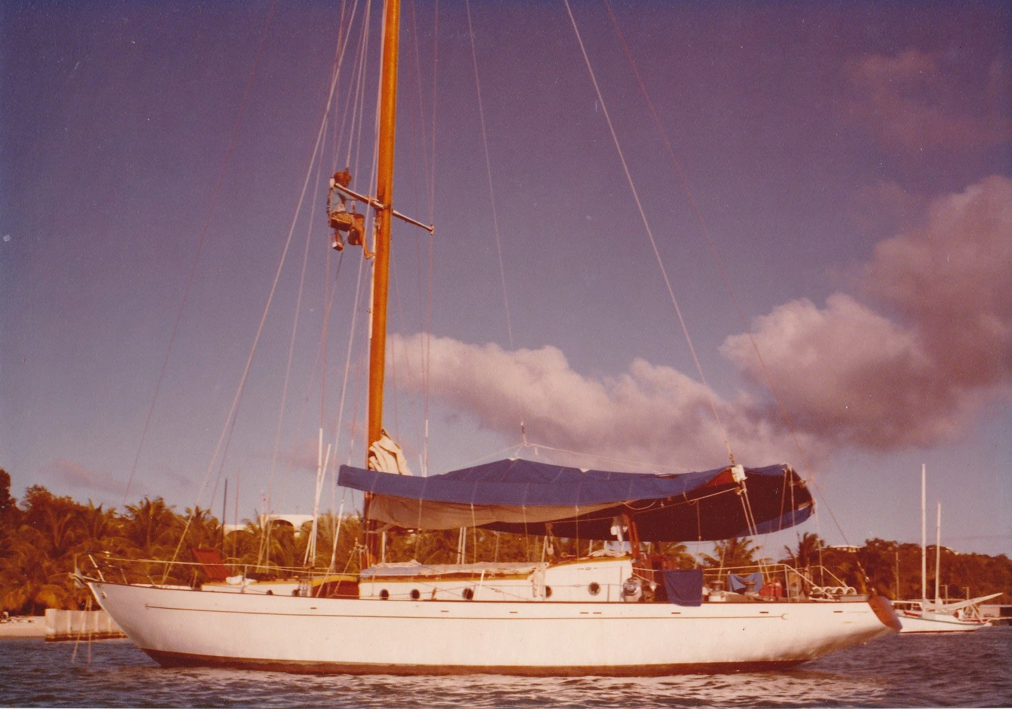 The Golden Dragon on her mooring behind Protestant Cay in Christiansted Harbor, St. Croix, U.S. Virgin Islands.