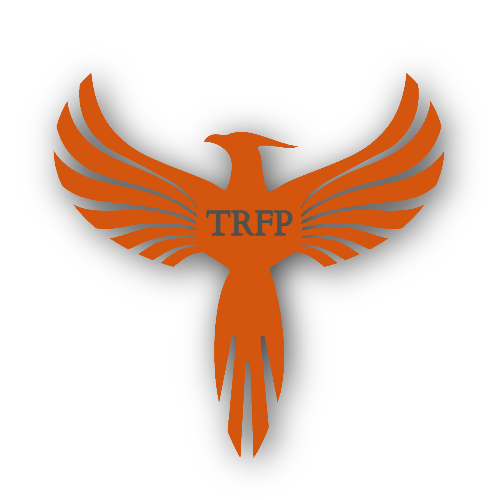 An orange stylized phoenix with outstretched wings and the letters "TRFP" on its body, set against a black background.
