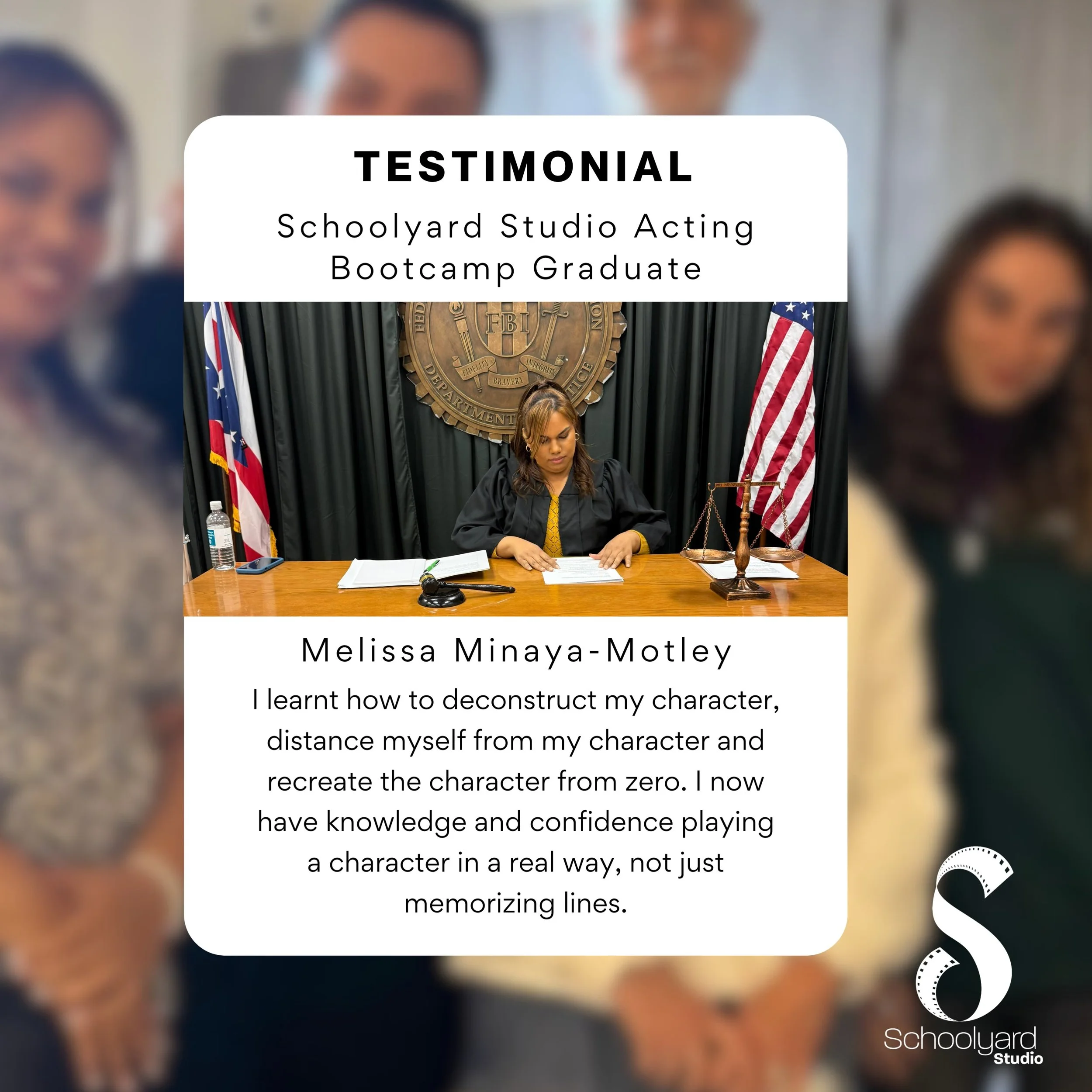 Incredible work Melissa who completed our First Class at Schoolyard Academy! She crushed it and we are so proud of her work and achievement of growing more confidence and feeling more grounded in front of the camera. If you want to learn how to shine