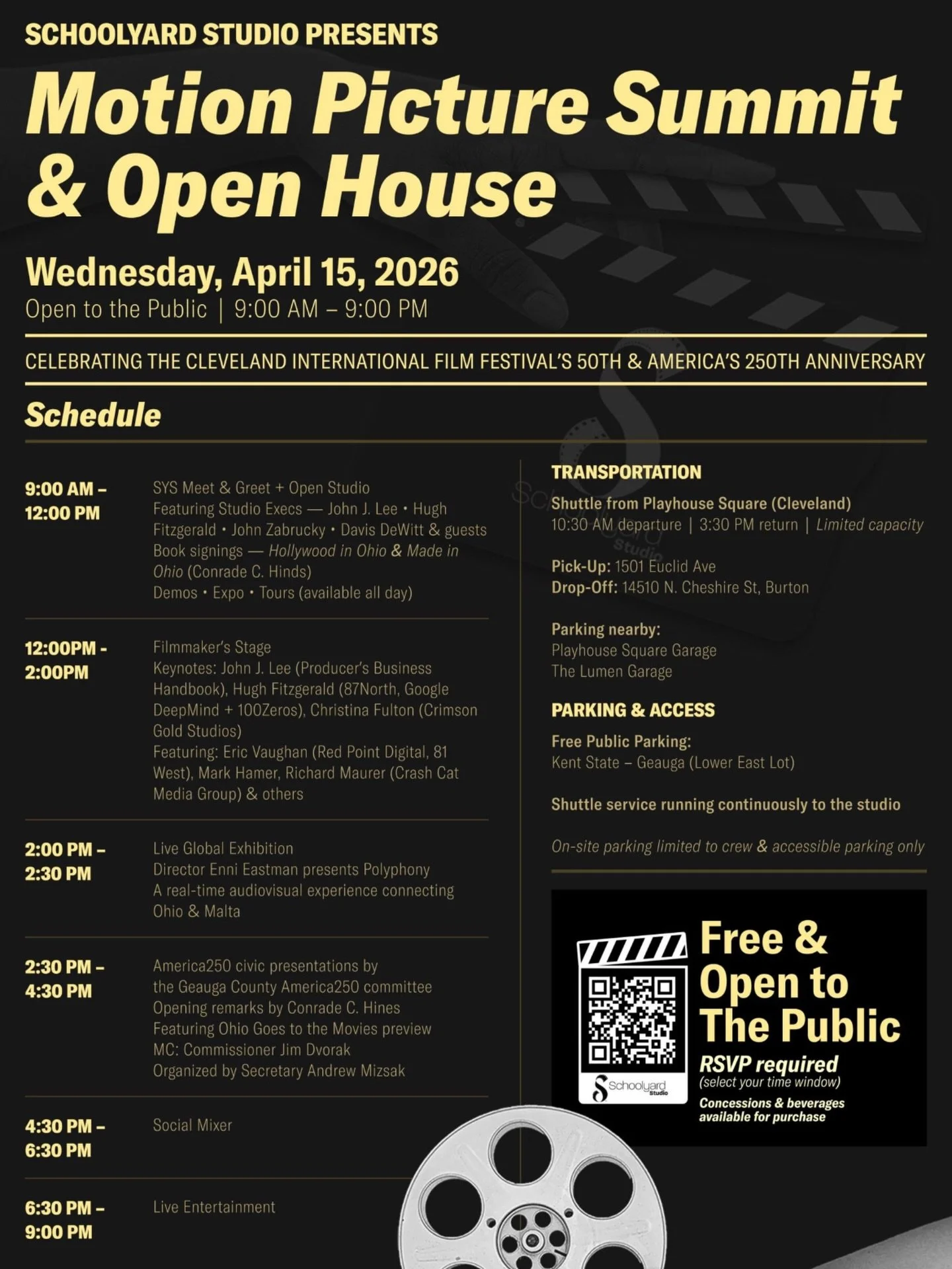 Lights, stories, and community&mdash;come celebrate with us 🎬✨

Join us for the Motion Picture Summit &amp; Open House at Schoolyard Studio, a full day dedicated to filmmakers, creatives, and film lovers alike. Whether you&rsquo;re networking, learn