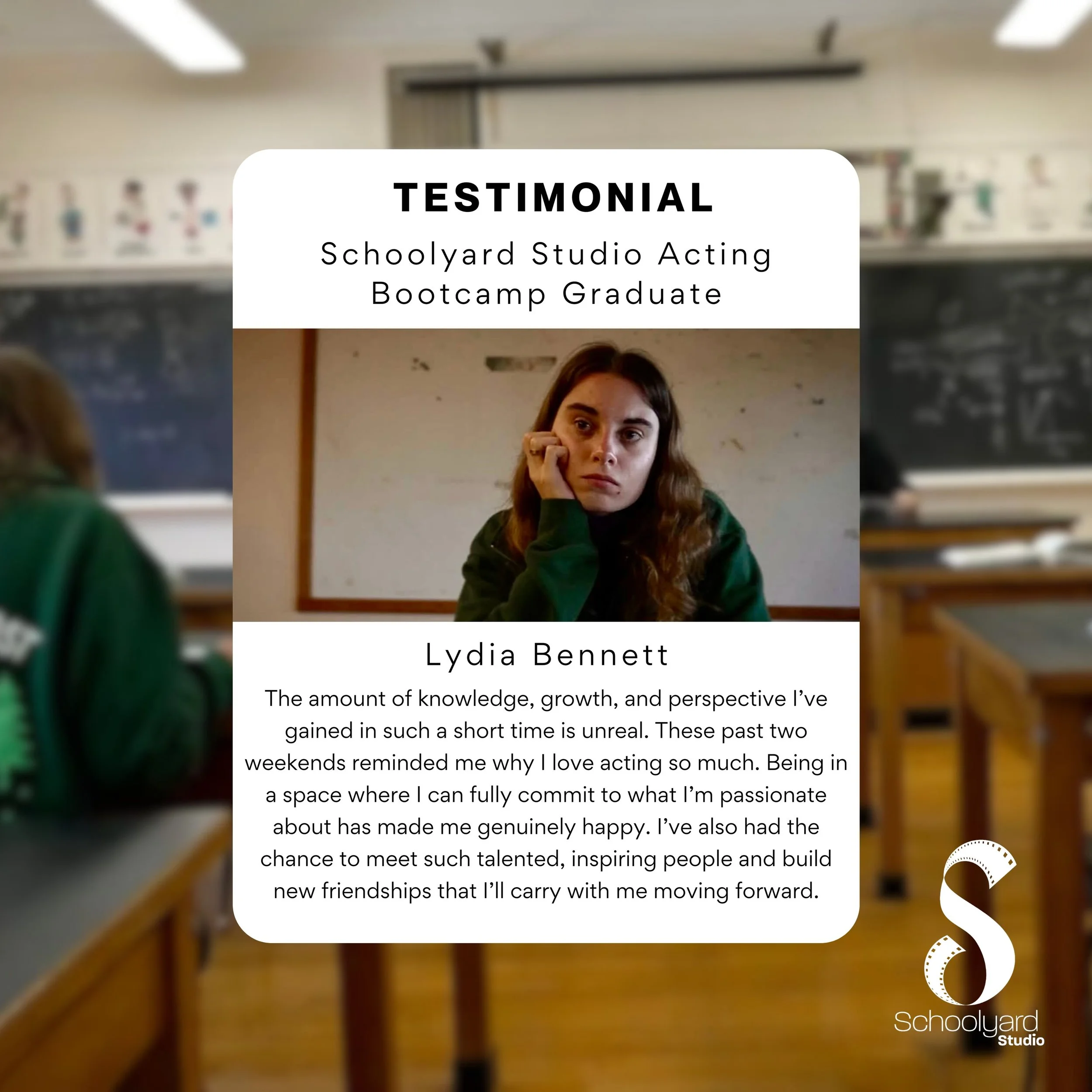 What a superstar! @lydiaannbennett Congrats and thank you for being part of our first Schoolyard Academy Program, Andy McPhee&rsquo;s Acting Bootcamp. You crushed it and we are so proud of what you learnt and achieved. We&rsquo;re so happy to hear ab