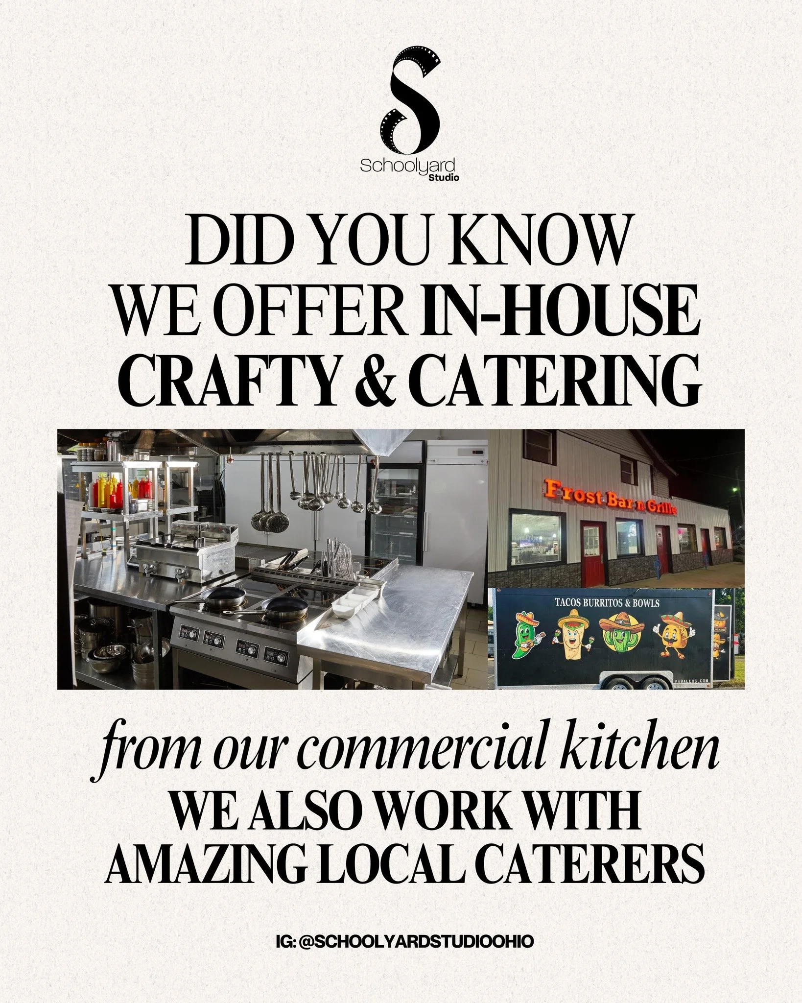 Great productions run on great food. 🍽️🎬
At Schoolyard Studio, we make catering one less thing to worry about. Our commercial kitchen provides fresh, in-house crafty and catering to keep your cast and crew fuelled throughout the day. We also collab